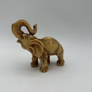 Vintage Resin Elephant Trunk Up Figurine Statue Gold/Brown 5"
